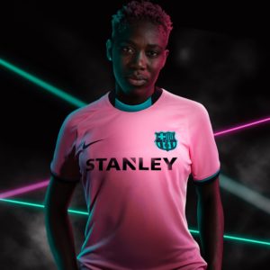 Falcons Star Oshoala joined Lionel Messi to model Barcelona’s third kit for the 2020-21 season