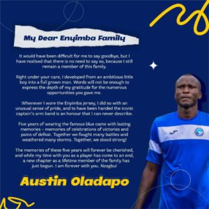 "I still remain a member of the family"- Oladapo to Enyimba
