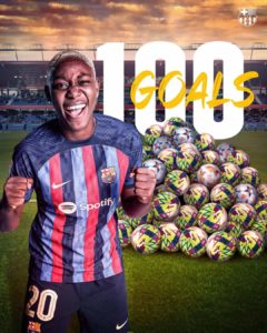 Barcelona Femeni celebrate Asisat Oshoala 100 goals record