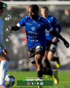 Henry Offia scores first Cup goal in Sweden