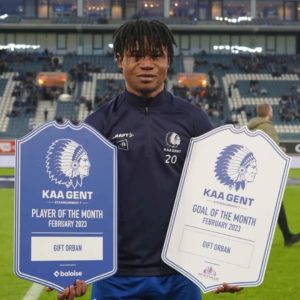 Gift Orban named Gent player of the month