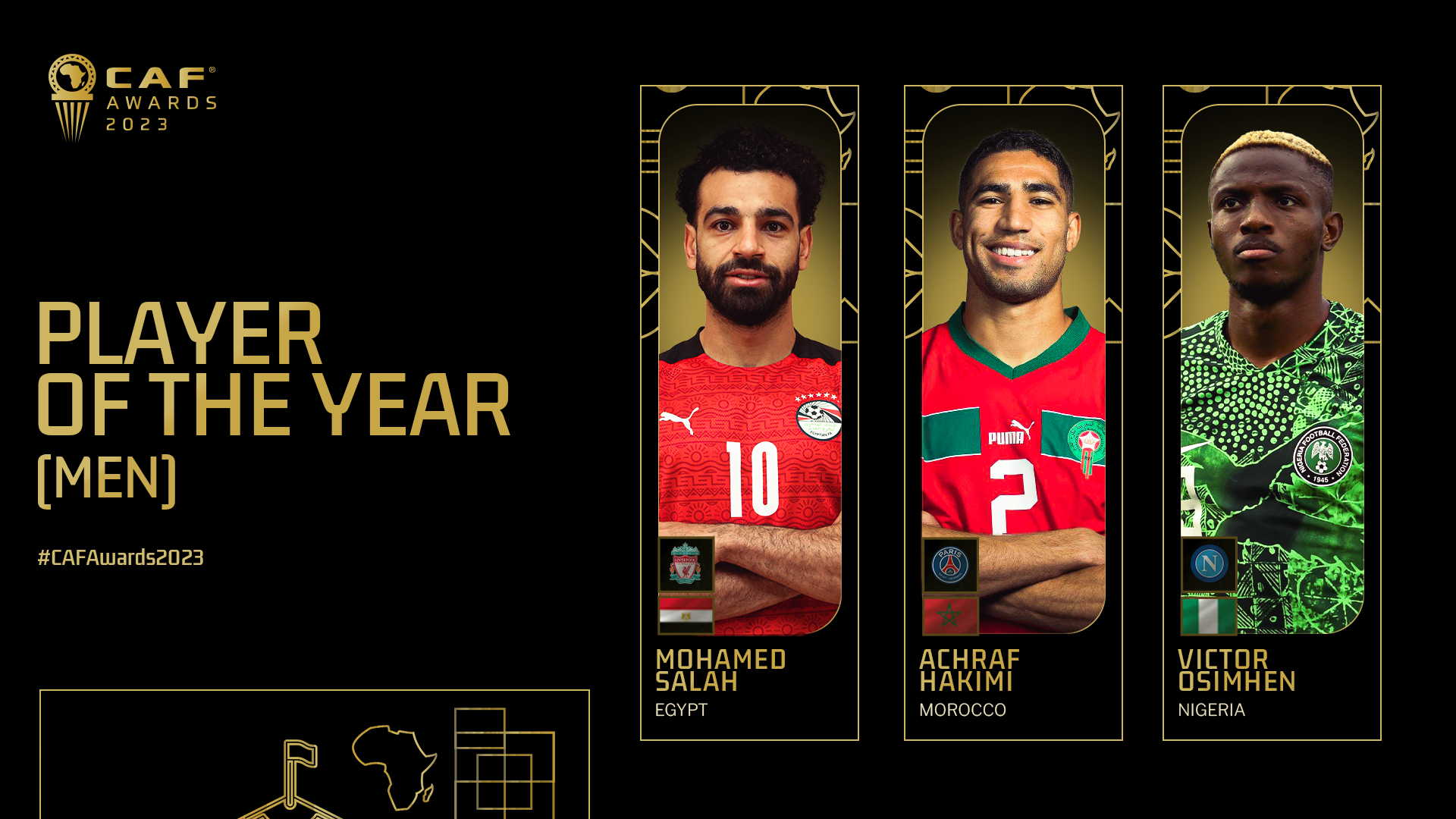 2023 CAF Award: Victor Osimhen to battle Achraf Hakimi, Mohamed Salah as final shortlist emerges