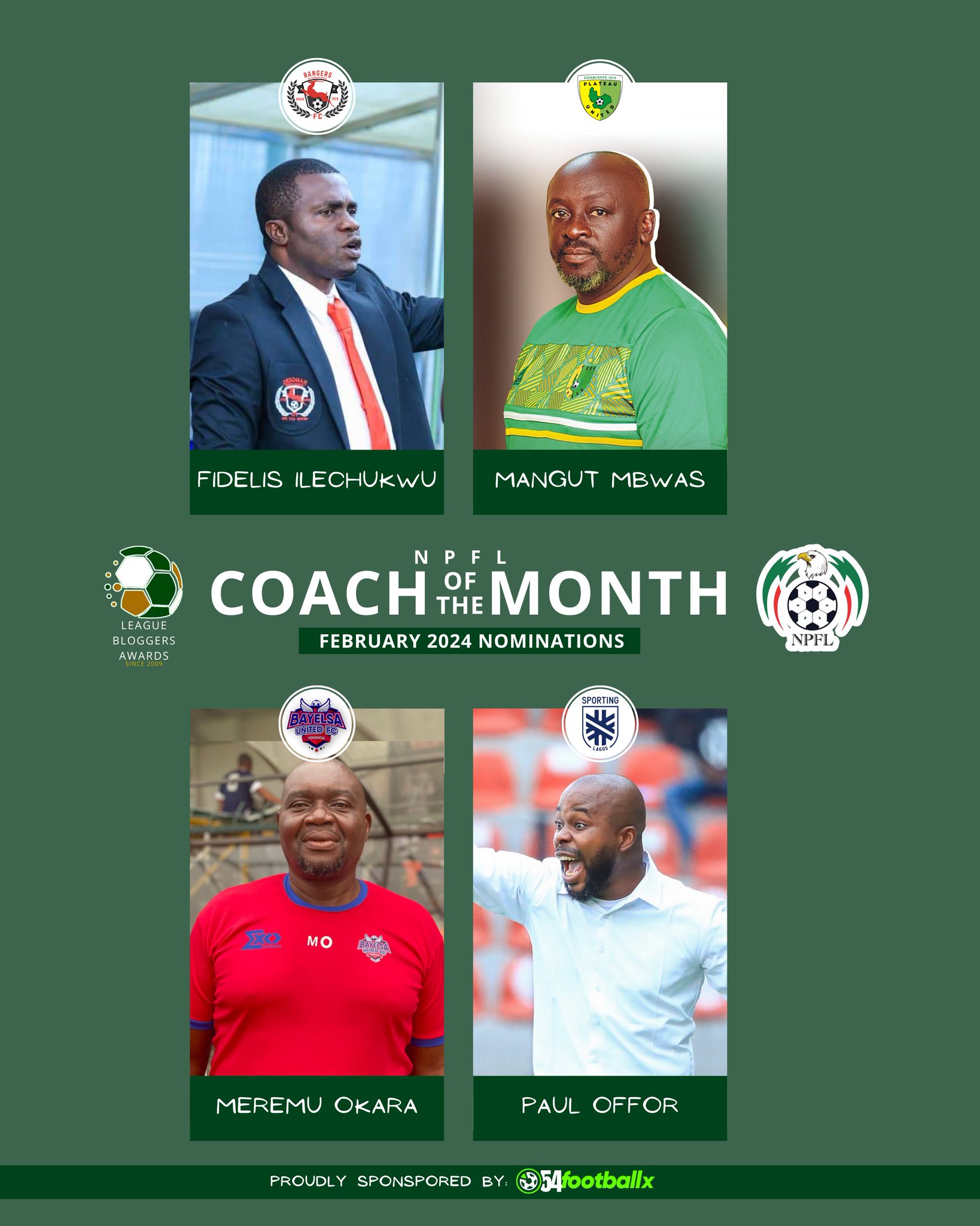 Ogunmodede, Mbwas and two other  managers vie for NPFL Coach of the Month