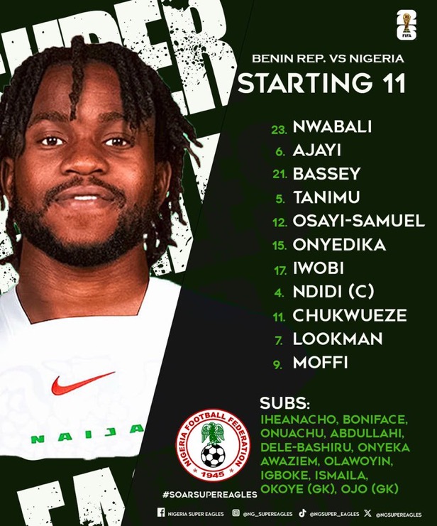 Nigeria XI vs Benin: Moffi starts ahead of Boniface